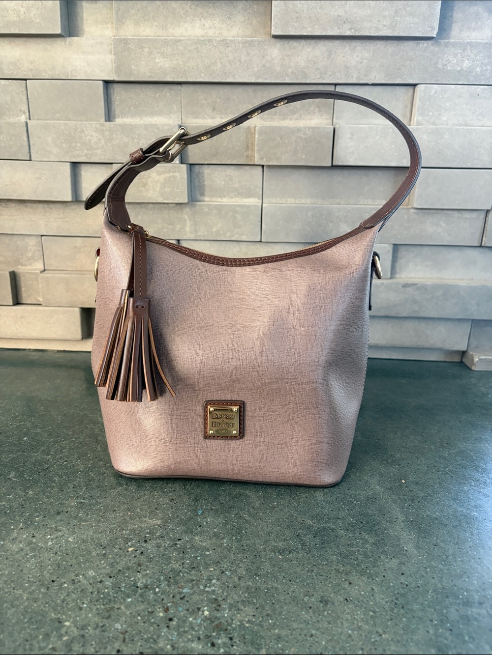 Dooney & Bourke gold Metallic Saffiano smooth Leather Hobo Shoulder Bag